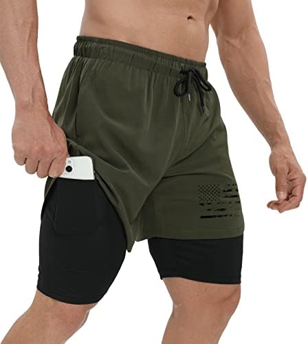 H Hyfol de corrida shorts para homens American Flag Patriótico Ginástica Quick Dry Athletic 2-em-1 shorts