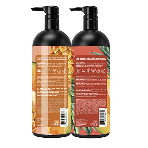 Hempz Hair Shamoo & Condicionador Conjunto - Abacaxi doce e perfume de melão para cabelos finos/finos