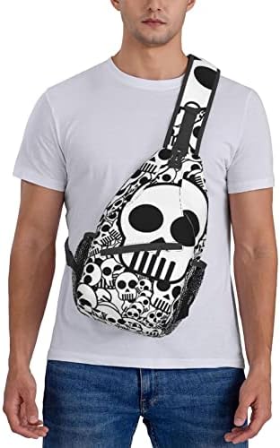 Ocelio Black and White Skulls Saco diagonal de lazer, mochila sling de ombro único, adequado para