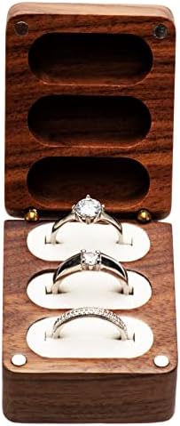 Caixa de armazenamento de anel de casamento de madeira de noz de casos, suporte de anel sólido