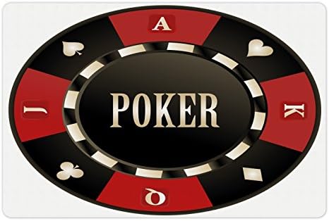 Torneio de poker lunarable tapete de estimação para comida e água, chip de cassino com palavra de pôquer no centro