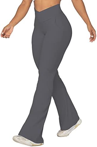 Sunzel Flare Leggings para mulheres com bolsos, calças de ioga cruzadas com controle de barriga,