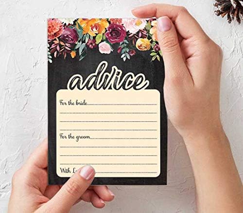 Conjunto de tinstpot de 50 conselhos para o noivo e noivo Black Floral Advice Cards ACTILIDADE COMPRIDADE DE
