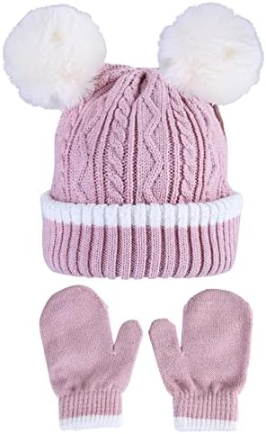Primeiros passos Criança/chapéu de bebê e conjunto de luto, malha suave POM Double Feanie & Luvas - Acessórios