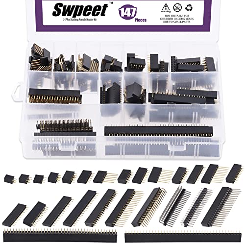 Swpeet 147pcs 5 tipos 2,54 mm mm fêmea pino de cabeçalho de cabeçalho Kit de variedade de tiras de tira, longa