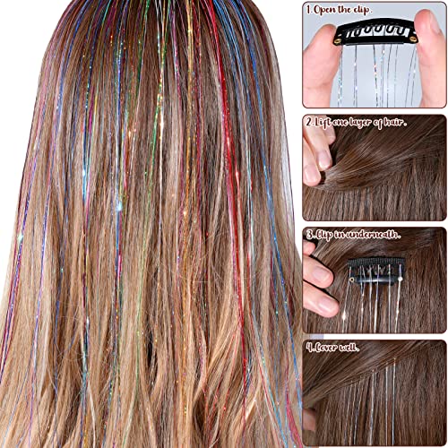 Pacote de 14 pcs clipe no kit de tinsle de cabelo, 18,5 polegadas Glitter Tinsel Hair Extension com clipes,