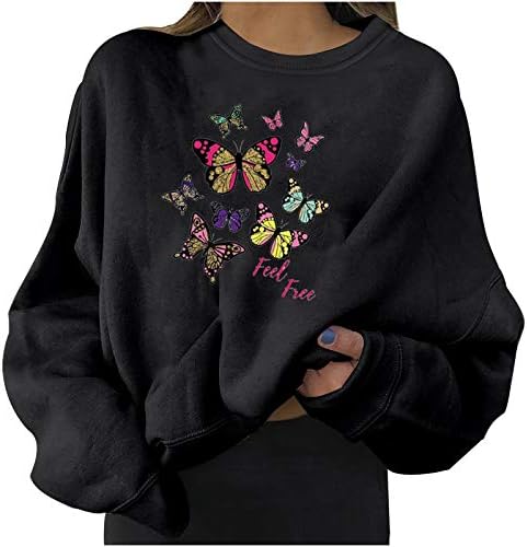 Comfort Top Womens Women Winter Butterfly Crop Casual Pullover Poliéster Round Neck Party Festa