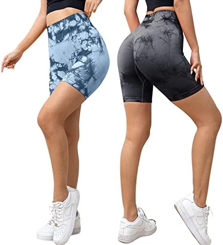 Xunerloy 2 pacote com shorts de ginástica de motociclistas sem costura para mulheres altas cintura esportiva