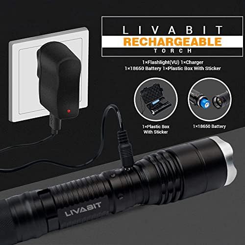 Livabit - LED ultra brilhante recarregável de 800 lm - tocha de lanterna ultra brilhante - lúmica