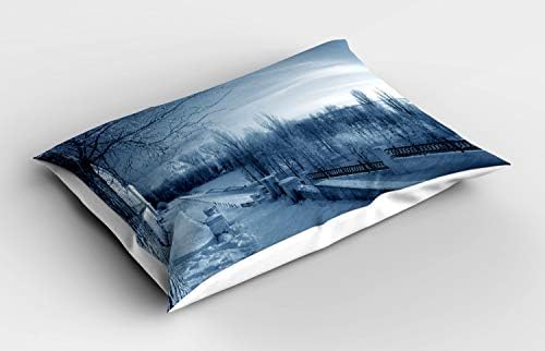 Ambesonne Winter Pillow Sham, cenário de neve congelado gelado de gelo do castelo como varanda com filiais sem