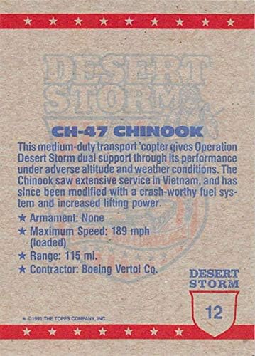 1991 Topps Desert Storm Yellow Logo Letter Coalition for Peace Trading Cards 12b CH-47 Chinook