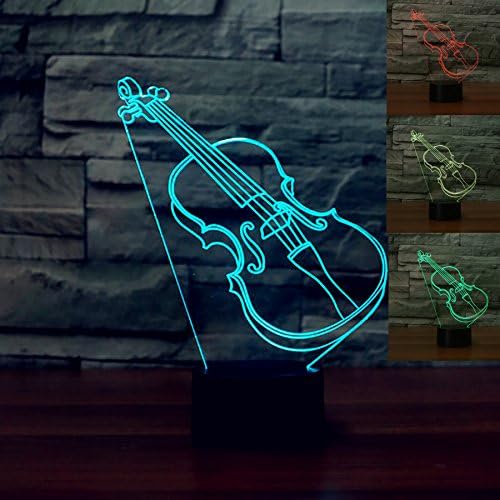 3D Resumo Violino Guitar Night Light Tabel Desk Ilusão de ilusão de ilusão 7 Luzes de cores Luzes de mesa LED LUDR