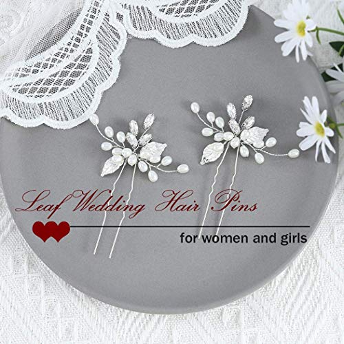 Heread Pearl Bride Wedding Hair Pins Silver Crystal Bridal Hair Pedaços Folhas Acessórios para Mulheres e Meninas