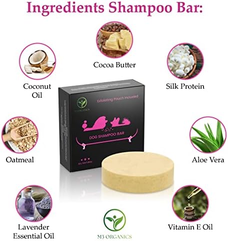M3 Organics todo shampoo de cães calmante e equilibrado, para alergias, coceira, pele sensível, condições, destangões,