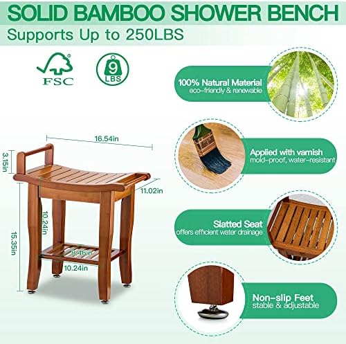 Banco de chuveiro de bambu etechmart com prateleira de armazenamento+banquinho de chuveiro de canto