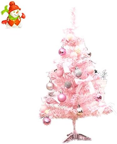 AMOSFUN 1PC Artificial Christmas Flocking Pink Tree com Bola de Natal e Bowknot