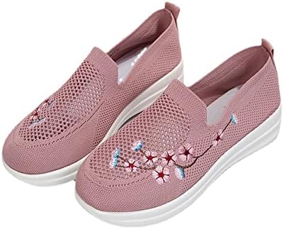 Sapatos casuais de malha feminina Ladies Bordadas Plataforma Floral Shoes All Match Shoes Slip