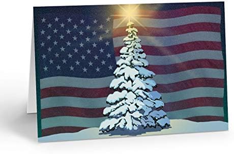 Stonehouse Collection American Flag Cartão de Natal - 18 Cartões de Natal patrióticos envelopes - EUA Cartões