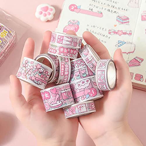 8 Rolls Kawaii Washi Tape Pack, amplo conjunto fofo de fita washi, fita kawaii fita fofa, fita rosa Kids Washi,