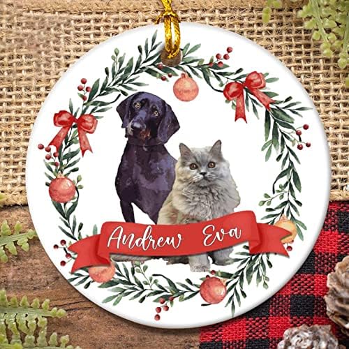 Ornamento de cães e gatos, enfeites personalizados de cães e gatos, presente de ornamento de Natal