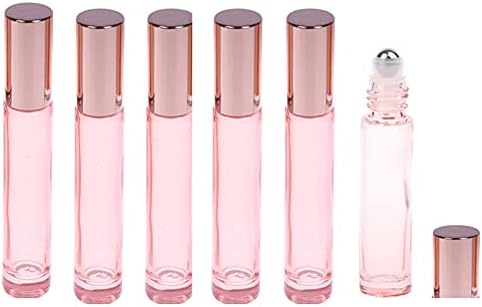 6pcs 10ml rolo de vidro rosa na garrafa, garrafas de rolos reabastecíveis vazios com bola de rolos de aço inoxidável