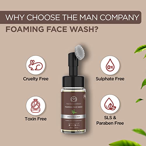 O Man Company Foaming Face Cleanser com chá verde, nim, aloe vera e amla para pele oleosa com escova de rosto