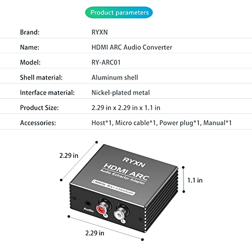 Extrator de áudio HDMI Arc 192KHz, adaptador de arco HDMI com áudio de 3,5 mm e áudio estéreo L/R
