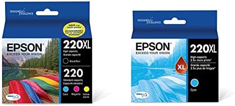Epson T220 Durabrite Ultra Ink de alta capacidade preto e cartucho colorido padrão Pacote de combinação e T220
