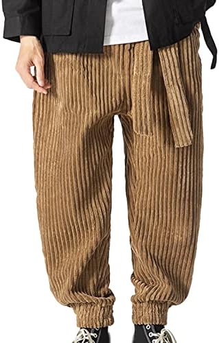 Calça de sarja masculina masculino de inverno macio calça solta com calça casual de cinto meia