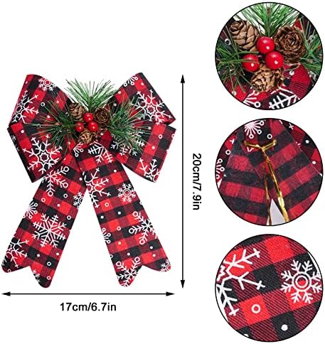 Pacote 6 Pacote de Natal Buffalo Plaid Snowflake Bows com pinecone para grinalda de natal Garland Treça de