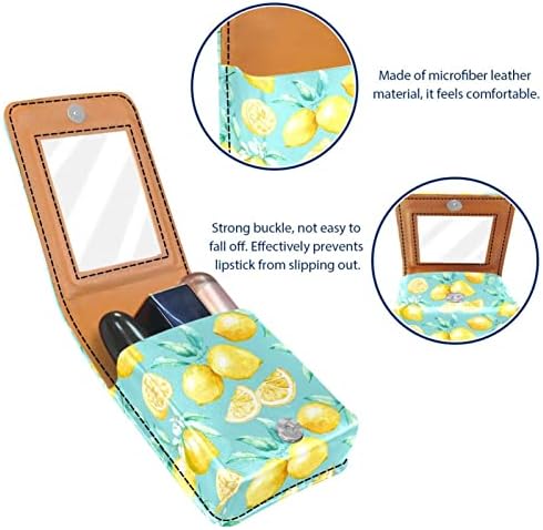 Caixa de batom de padrão de limão amarelo de frutas cítricas com espelho para bolsa portátil Mini maquiagem