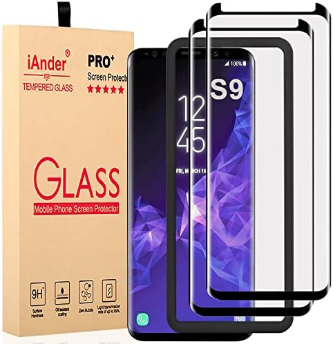 IANDER [2-PACK] Protetor de tela Galaxy S9 Vidro [Bandeja de instalação fácil], Protetor de tela
