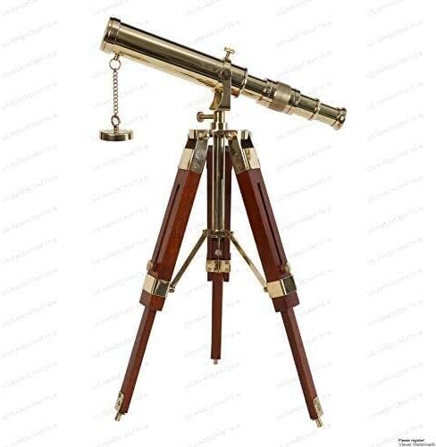 Telescópio de latão vintage Kraft & Antique em suporte de tripé Use telescópio de desktop antigo da lente DF