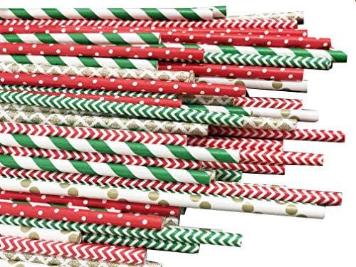 Pacote de 150 canudos de papel de Natal em vermelho, verde e dourado. Palhas de férias, suprimentos de festa