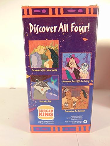Coleção vintage PocaHontas de Burger King, conjunto de 4 óculos, cores do vento do Pocahontas da Disney