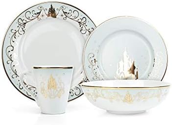 Conjunto de utensílios temáticos da Disney - 16 pratos de cerâmica, 4 configurações de lugar | Coleção 1 | Cinderela,