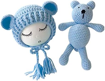 Recém -nascido fotografia infantil prop crochet meninos garotas tricô de urso brinquedo com chapéu de urso