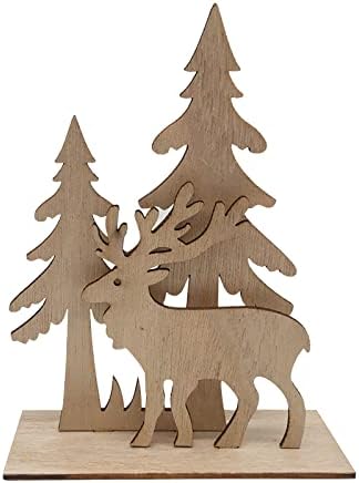 XIOS Decoração de Natal 2022 Cena de madeira da aldeia de madeira Decoração de mesa de madeira Diy Tree