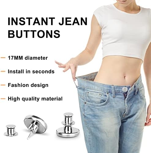 8 Define pinos de botão jeans para jeans, sem costura não substituição Jean Button Pins para jeans
