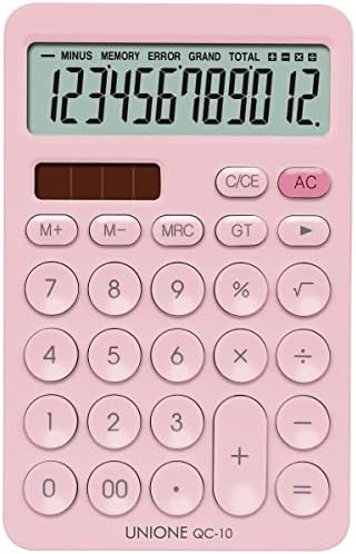 Calculadora rosa da Uniote com um LCD brilhante, desktop portátil de potência dupla. Cor. Negócios,