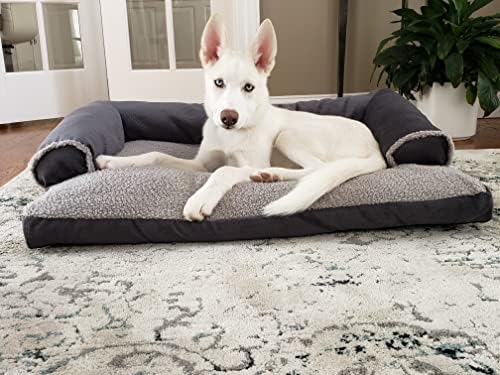Cama de cães King King Pet para cães e gatos - Microsuedas cinza grande e sherpa sofá confortável para sofá -lounger