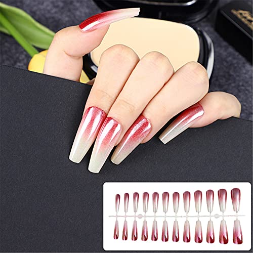 Long Glossy Coffin 24pcs Pressione as unhas em Ballerina Gradient Nails Color Street Pounds Strips