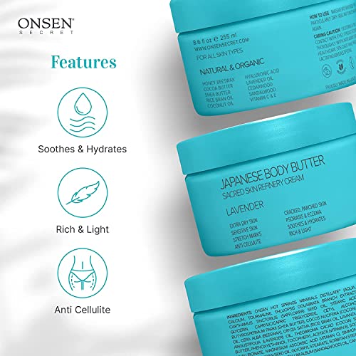 Onsen Japanese Body Butter for Women - Refinaria de pele Creme natural e orgânico Manteiga de karité hidratante