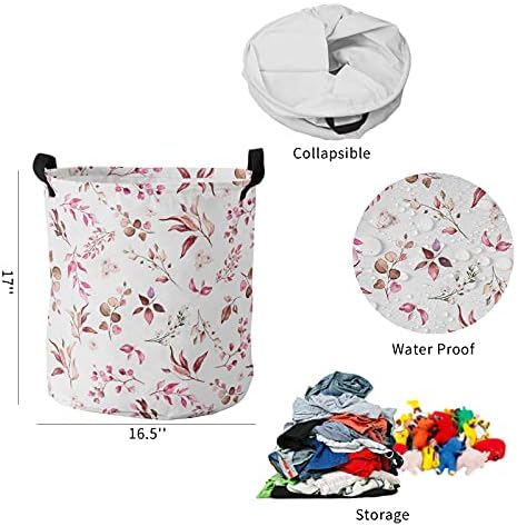Folhas florais de aquarela Padrão grande cesta de lavanderia, cesto de roupa à prova d'água para roupas