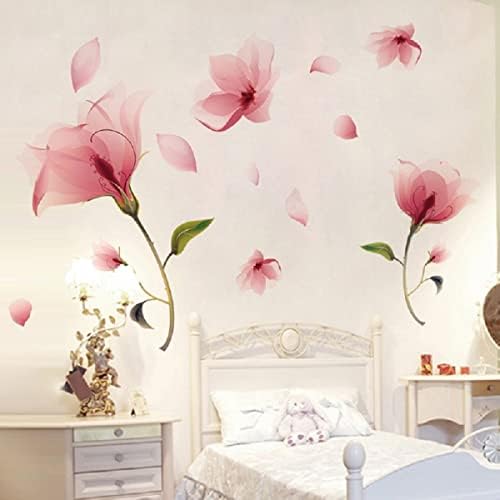 Série Nature Sworna 36 x 80 polegadas 3d Flores rosa decalque de parede mural de vinil, rosa/verde