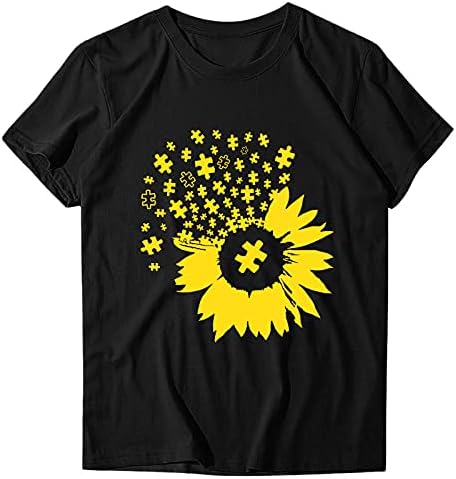Uikmnhnh Feminado Fited Sunflower Cadeds Camisetas Camisetas Camisa Camisa de Manga Curta