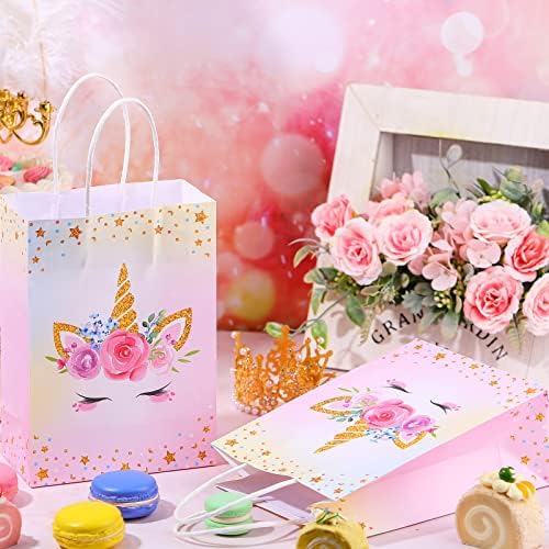 16 PCs Unicorn Party Favor Sacos para material de festa de aniversário de unicórnio, sacolas de doces