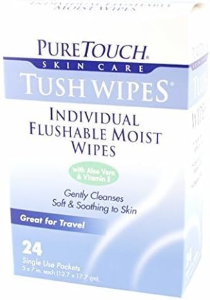 Touch Pure Tush lenços para adultos 24 lenços úmidos e laváveis ​​individuais / 6 caixas 144 pacotes de