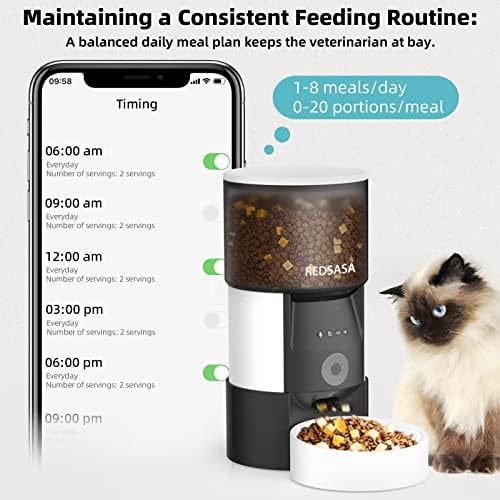 Redsasa alimentador de animais de estimação automática com câmera, alimentadores de gatos automáticos,