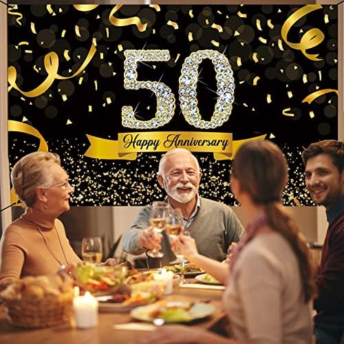 Darunaxy Black Gold Gold 50th Anniversary Party Decorações de festas felizes Banner de 50 anos Cheer a 50 anos